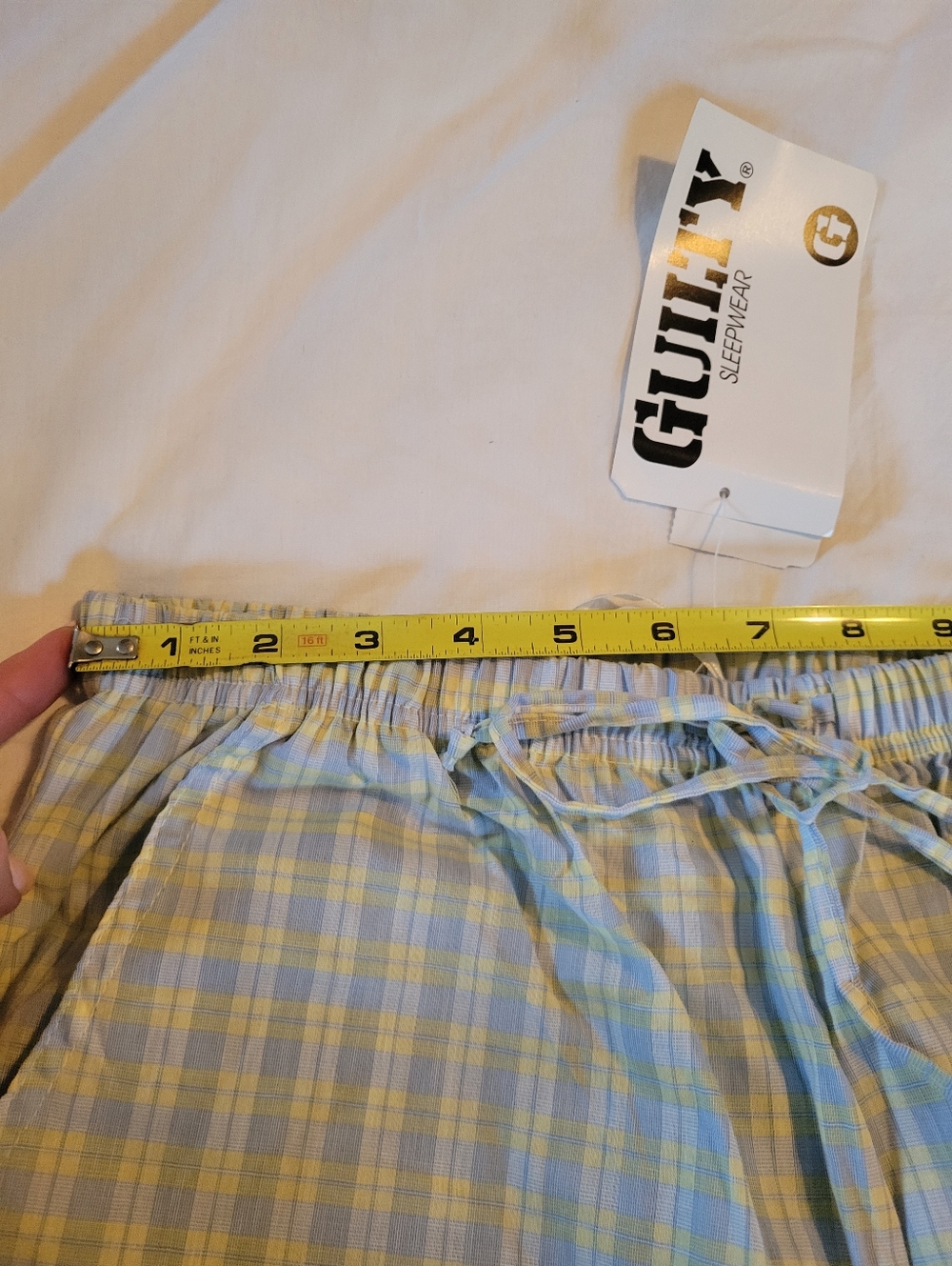 Casual 60% Cotton Lounge Summer Plaid Pants Yellow & Blue Size Medium - Picture 6 of 14